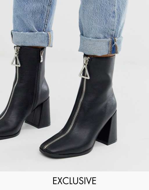 Zip front shop heeled boots