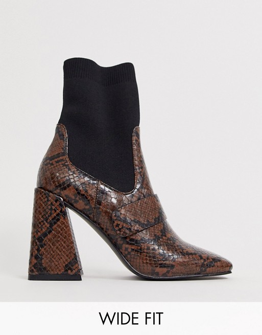 Z_Code_Z Exclusive Banu vegan square toe ankle boots with sock detail in snake