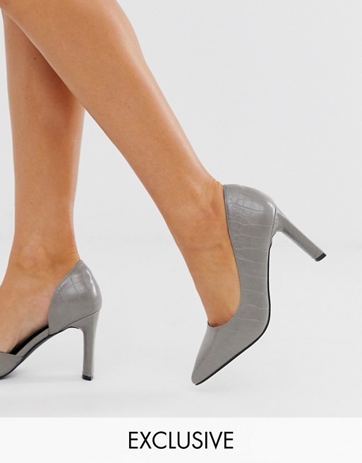 Z_Code_Z Exclusive grey croc D'Orsay heeled shoes