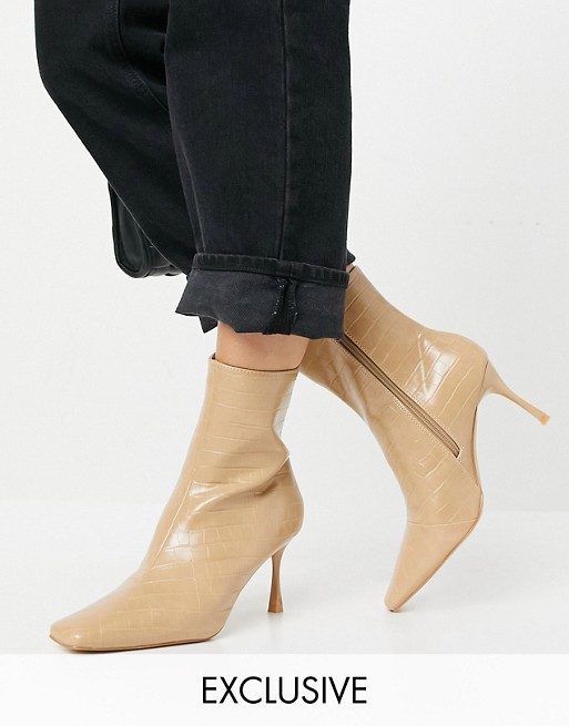Z_Code_Z Exclusive Helen heeled ankle boots in beige croc