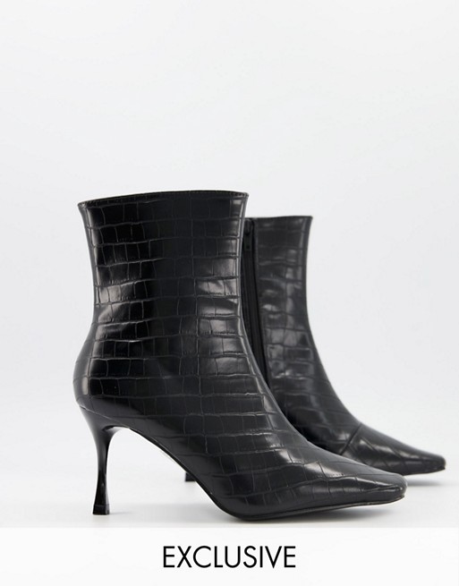 Z_Code_Z Exclusive Helen heeled ankle boots in black croc - BLACK