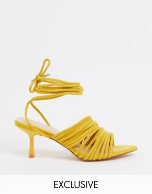 yellow mid heel shoes