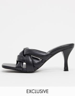 woven heeled mules