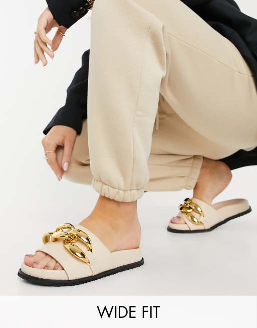 Z_Code_Z - Exclusive - Mimi - Instapsandalen met brede ketting en brede pasvorm in beenwit - CREAM