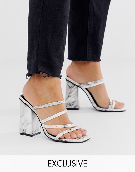Z_Code_Z Exclusive Nabai vegan square toe block heeled sandals in white marble