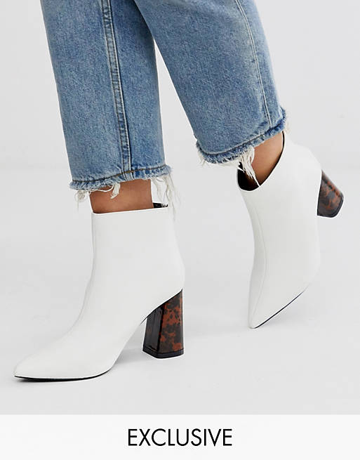 Z_Code_Z Exclusive Nura vegan heeled ankle boots in white tortoishell