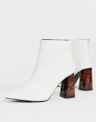 white heeled ankle boots