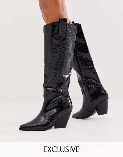 z_code_z exclusive nora vegan chunky chelsea boots in black croc
