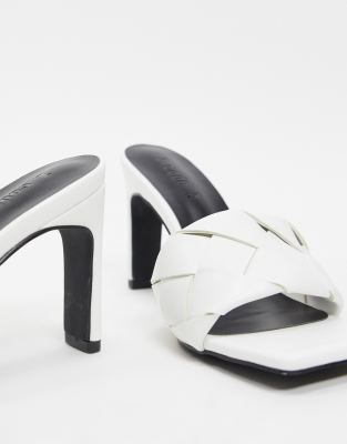 heeled white mules