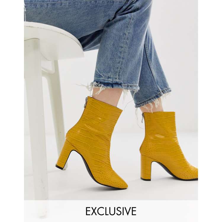 Z Code Z Exclusive Sanaa vegan heeled ankle boots in yellow croc ASOS