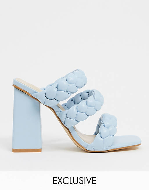 Z_Code_Z Exclusive Tasha heeled mule sandals in pale blue plait 