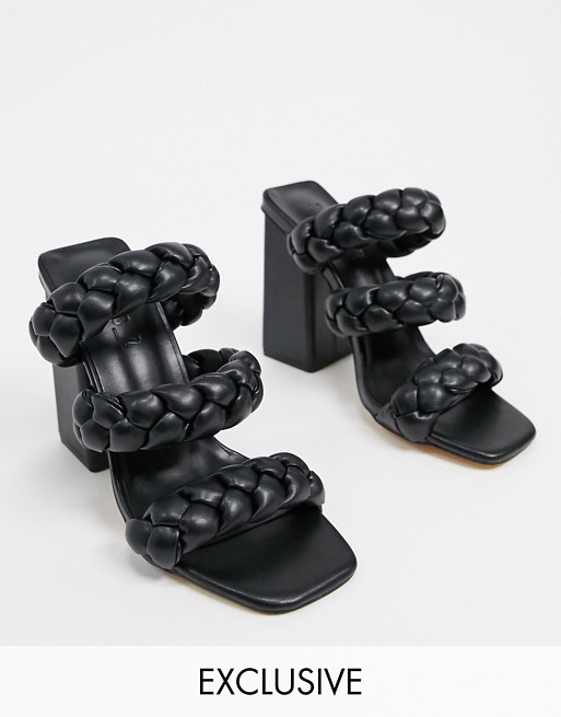 Z_Code_Z Exclusive Tasha vegan heeled mule sandals in black plait