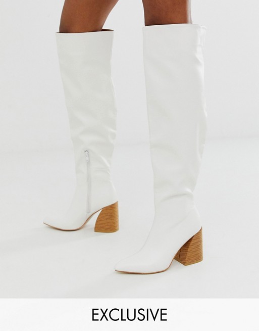 Z_Code_Z Exclusive Vitta vegan knee boots with stacked heel in white