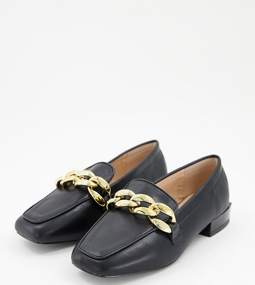 Z Code Z Exclusive Wide Fit Layla flat shoes with chain detail in black - WHITE