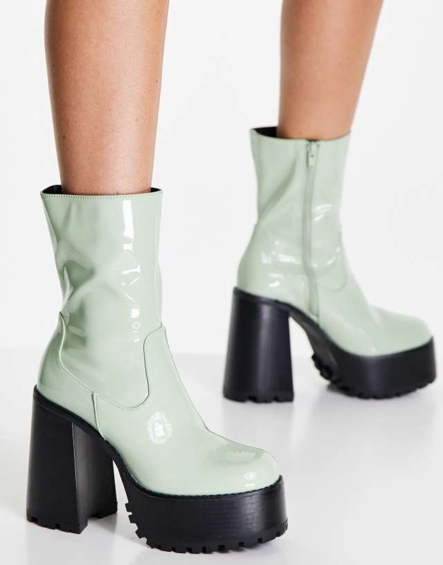 Z_Code_Z Jess chunky platform boots in sage patent - LGREEN