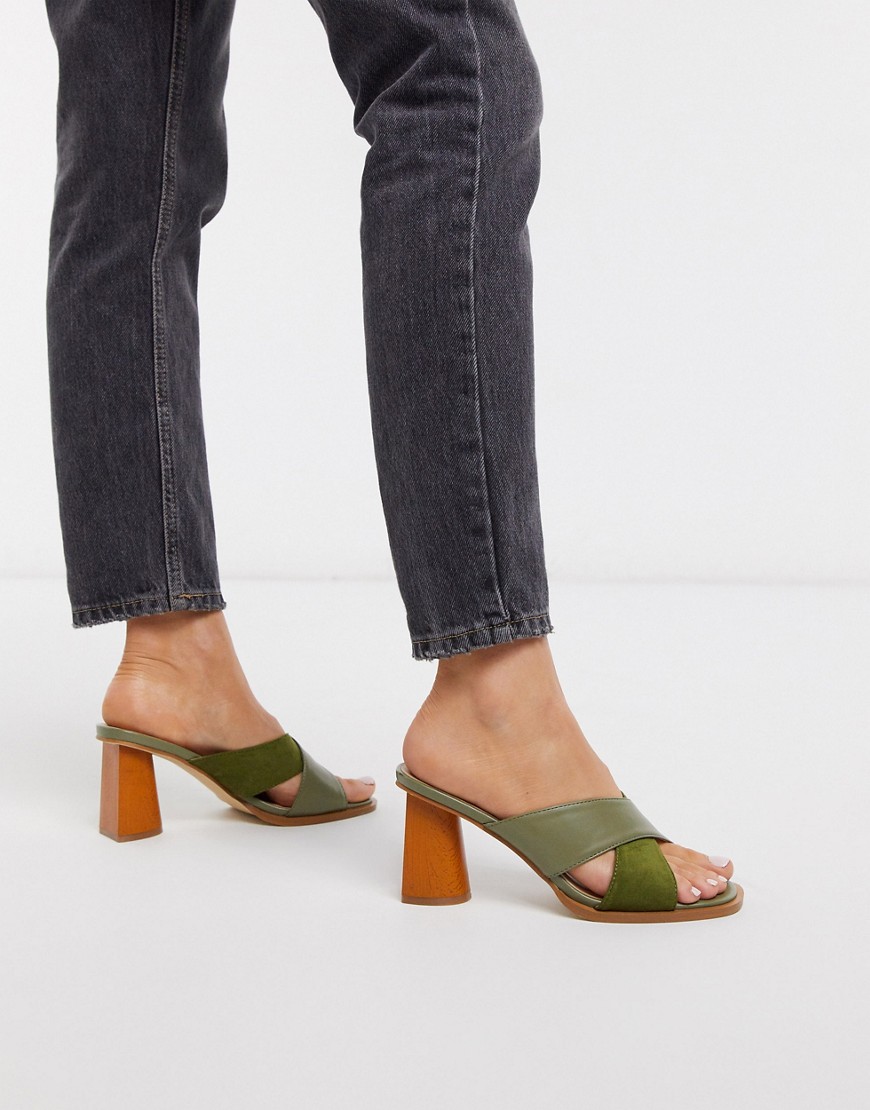 Z_Code_Z Lulah wood effect heeled mules in sage green mix