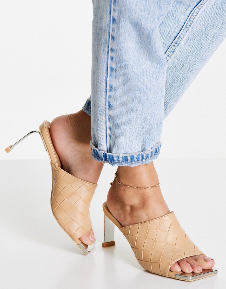 Z_Code_Z Mia vegan mule heeled sandals with woven uppers in camel-Brown