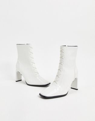 white lace up heeled boots