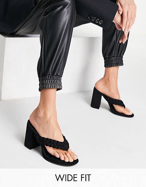 Z_Code_Z Wide Fit Exclusive Dina plaited mules with toe post in black - BLACK
