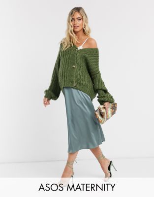 фото Зеленая атласная юбка миди косого кроя asos design maternity-зеленый цвет asos maternity