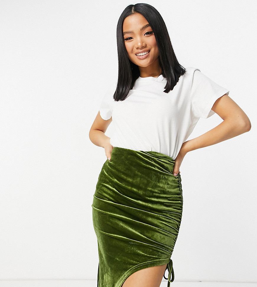 фото Зеленая бархатная мини-юбка со сборками naanaa petite-зеленый цвет