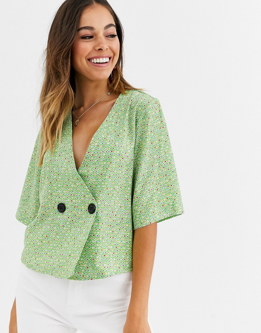 Зеленая блузка в горошек на двух пуговицах Glamorous-Зеленый