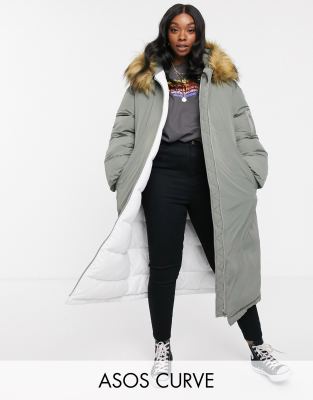 фото Зеленая длинная парка asos design curve-зеленый asos curve