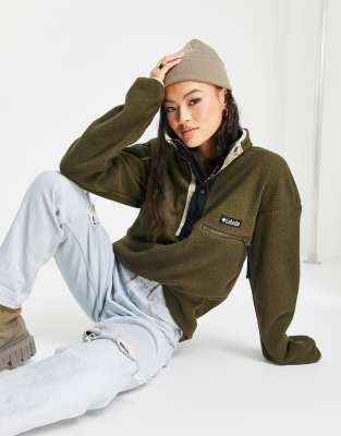 На свежем воздухе  Asos Зеленая флисовый джемпер с короткой застежкой 1/2 на кнопках Columbia Helvetia-Зеленый цвет