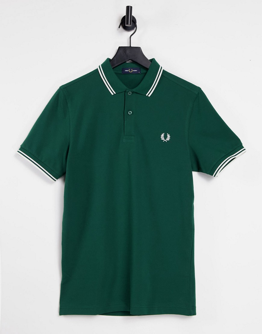 фото Зеленая футболка-поло с логотипом и окантовкой fred perry-зеленый