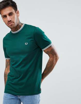 фото Зеленая футболка с контрастным кантом fred perry-зеленый