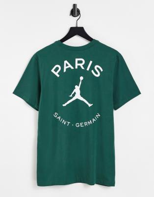 Футболки с принтом Зеленая футболка с логотипом Nike Jordan Paris Saint-Germain-Зеленый цвет