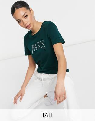 фото Зеленая футболка с надписью "paris" topshop tall-зеленый цвет