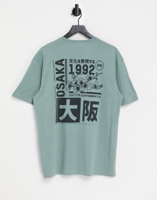 фото Зеленая футболка с принтом «osaka 92» спереди и сзади topman-зеленый цвет