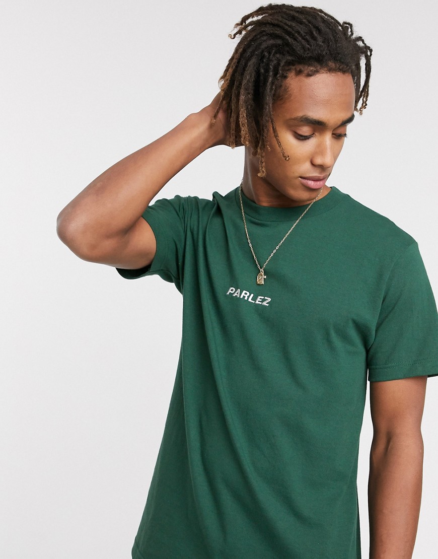 фото Зеленая футболка с вышитым логотипом на груди parlez-зеленый