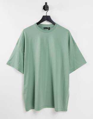 Однотонные футболки Зеленая футболка в стиле oversized с круглым вырезом из смесового органического хлопка ASOS DESIGN-Зеленый цвет