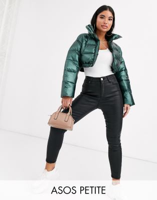 фото Зеленая короткая дутая куртка с отделкой металлик asos design petite-серый asos petite