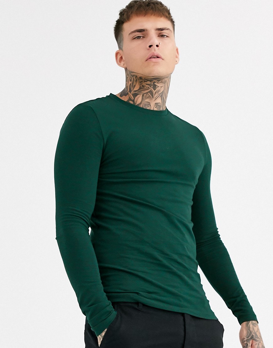 фото Зеленая обтягивающая футболка с длинным рукавом из органического материала asos design-зеленый