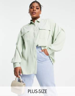 Зеленая oversized-рубашка со складками Extro & Vert Plus-Зеленый цвет