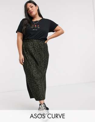 фото Зеленая плиссированная юбка миди с леопардовым принтом asos design curve-мульти asos curve