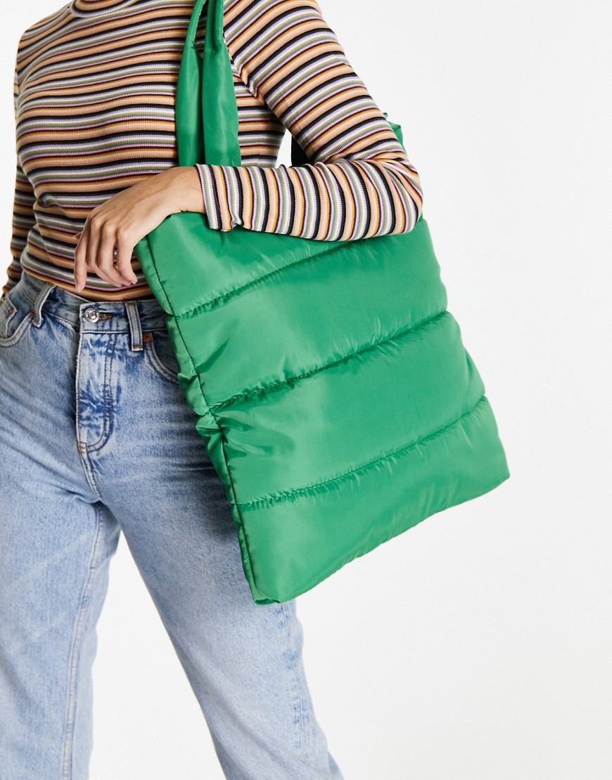 фото Зеленая стеганая сумка-тоут stradivarius-зеленый цвет
