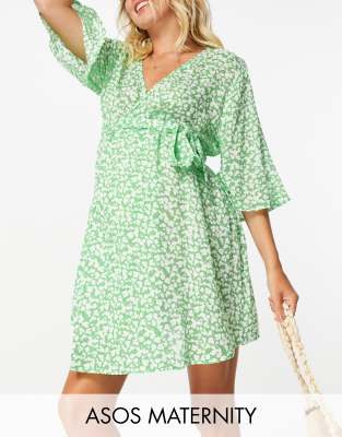 Зеленая туника с цветочным принтом, запахом и поясом ASOS DESIGN Maternity-Многоцветный