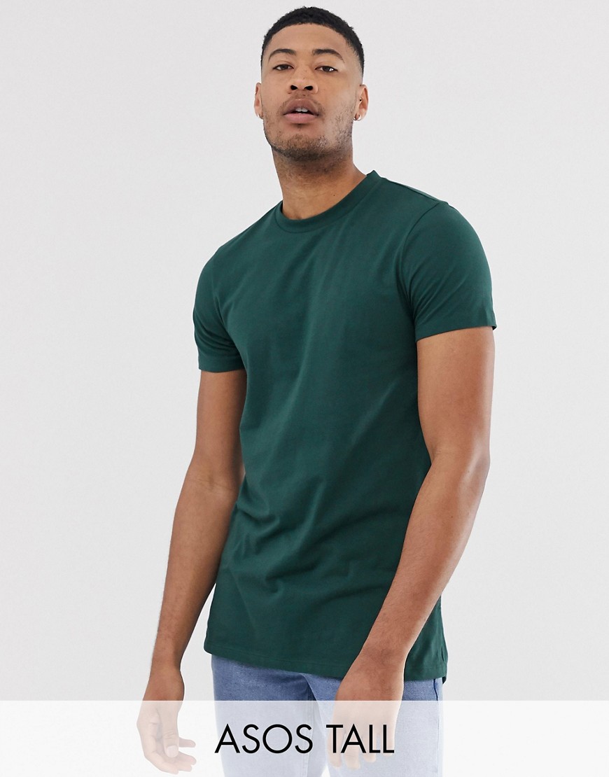 фото Зеленая удлиненная футболка с разрезами asos design tall-зеленый