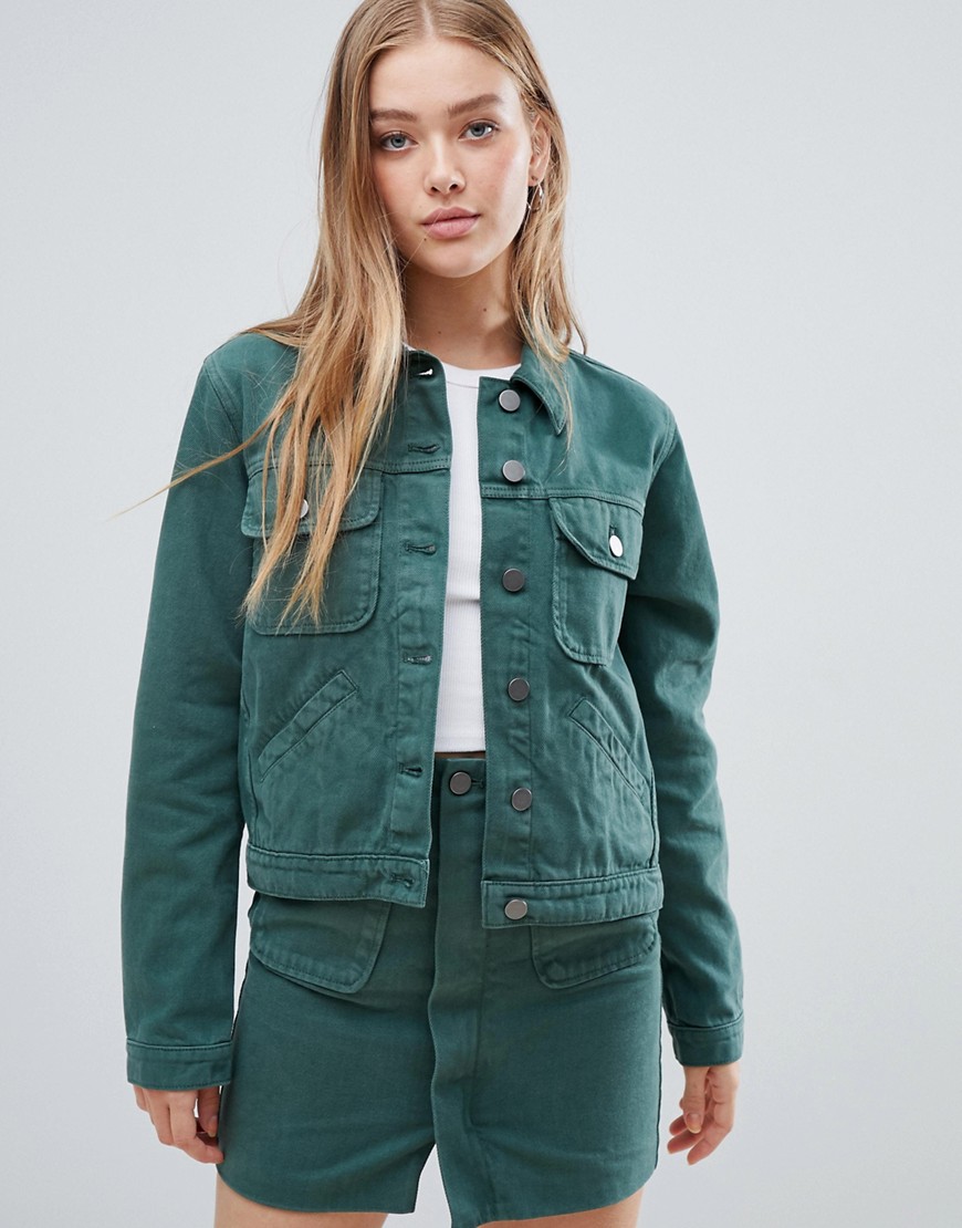 фото Зеленая выбеленная джинсовая куртка asos design-зеленый