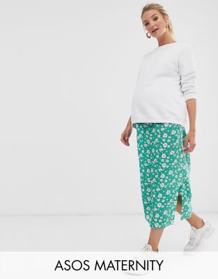 фото Зеленая юбка с запахом и цветочным принтом asos design maternity-мульти asos maternity