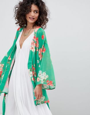 фото Зеленое кимоно с цветочным принтом asos design-мульти