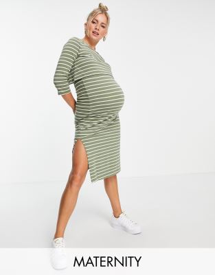 фото Зеленое платье-футболка для кормления в белую полоску mamalicious maternity-multi mama.licious