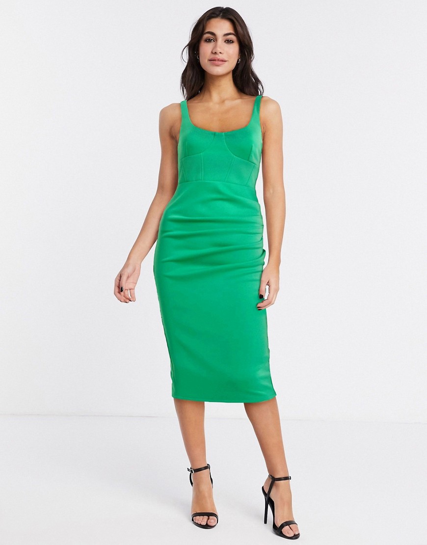 Зеленое платье миди без рукавов с квадратным вырезом ASOS DESIGN-Зеленый цвет