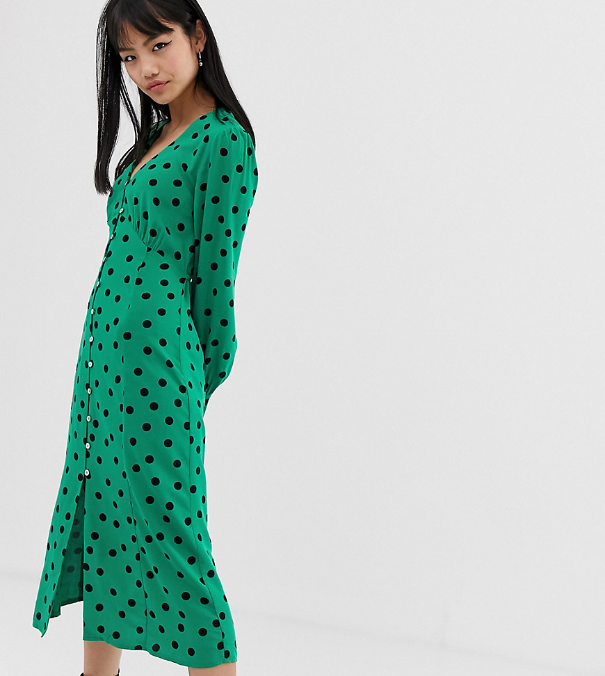 фото Зеленое платье миди в горошек miss selfridge petite-зеленый