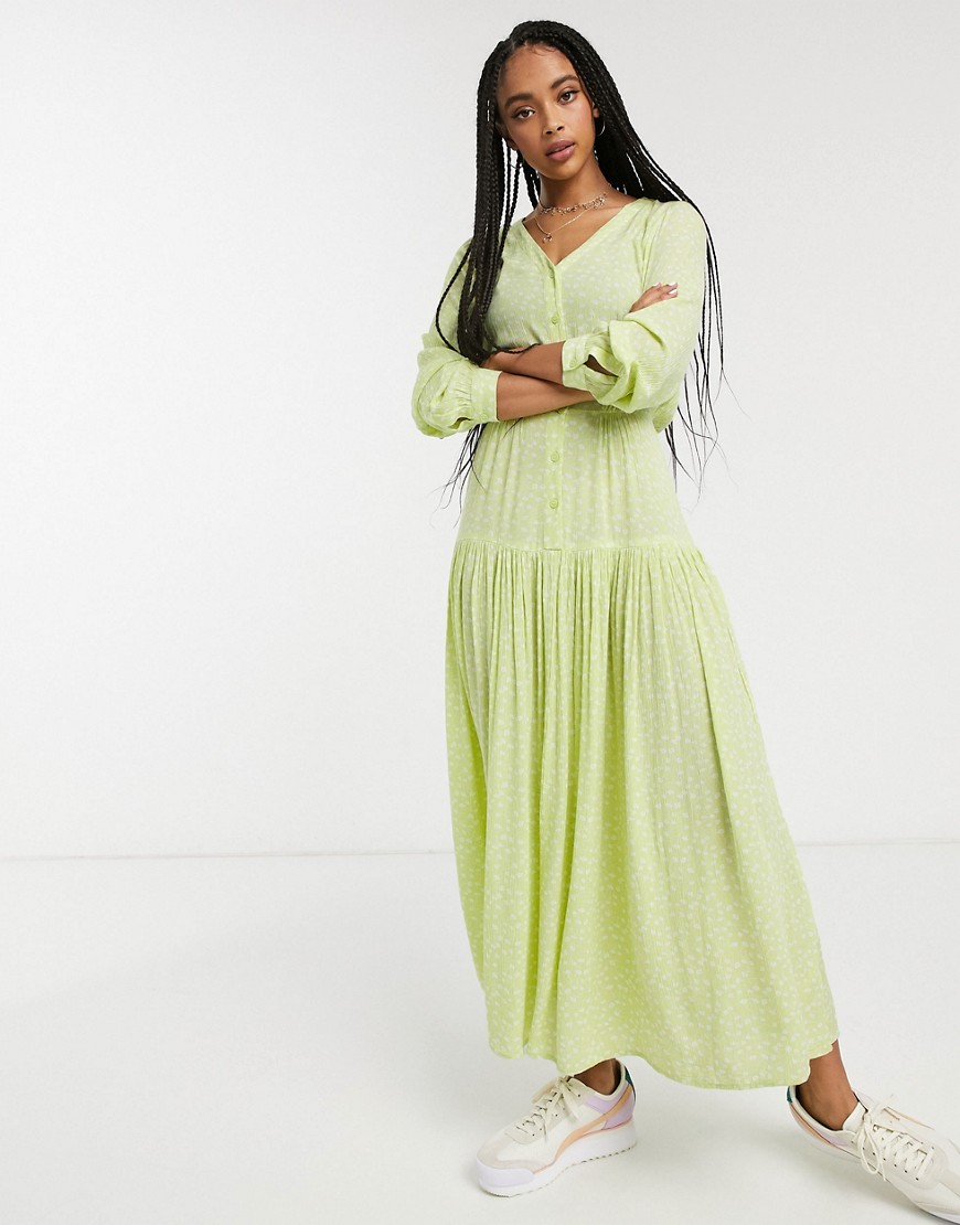 фото Зеленое плиссированное платье миди с цветочным принтом monki-зеленый