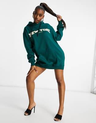 Зеленое трикотажное платье-худи в стиле oversized с принтом Public Desire-Зеленый цвет